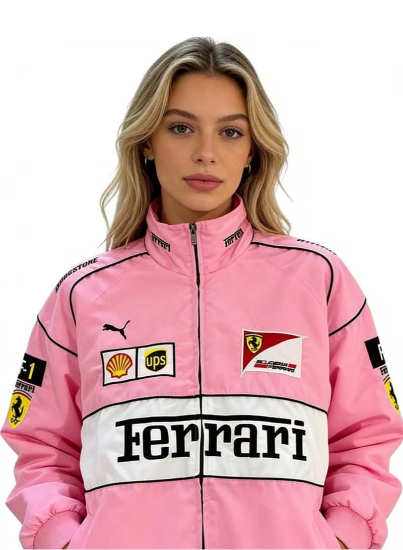 Ferrari racing suit fully embroidered racing suit motorcycle suit riding suit casual cotton-padded jacket thorn men's and women's coats - Image 3